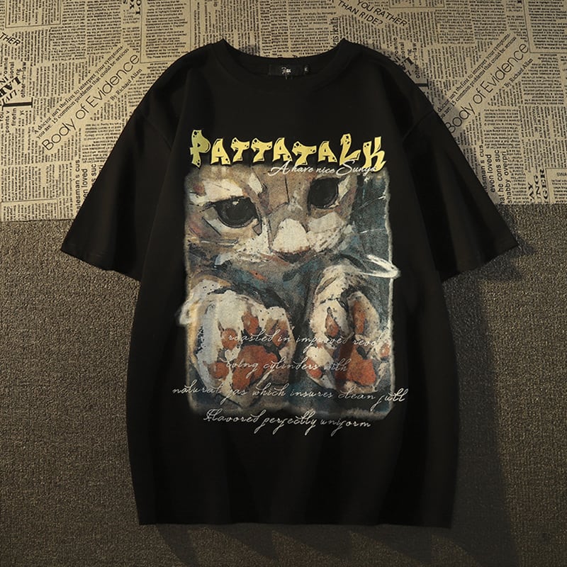 【SCSシリーズ】★Tシャツ★ 2色展開 半袖 男女兼用 大きいサイズ コットン 猫柄