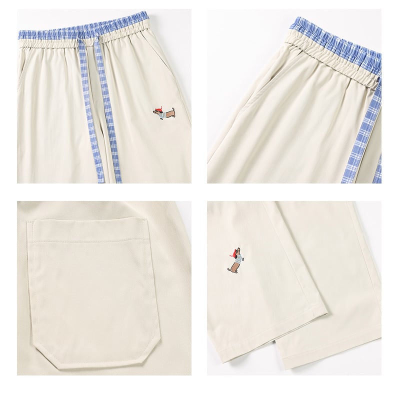 【BIGEMANシリーズ】カジュアルパンツ ボトムス ズボン 男女兼用 大きいサイズ 切り替え いぬ柄 3色展開