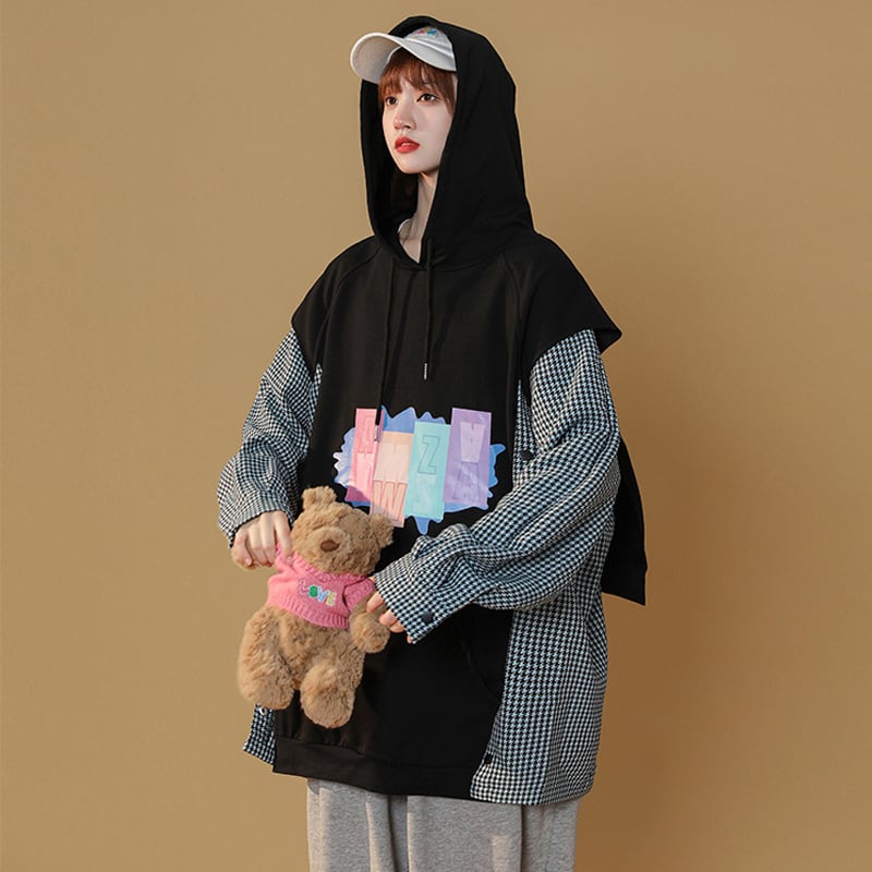 藤伊曼シリーズ】かわいい チェック柄 フェイクレイヤード 藤伊曼シリーズ】かわいい チェック柄 フェイクレイヤード