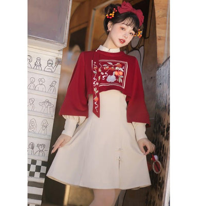 【漢如初---小柿餅シリーズ】★チャイナ風セットアップ★ 2点セット トップス+ワンピース 中華服 可愛い - ChinChic