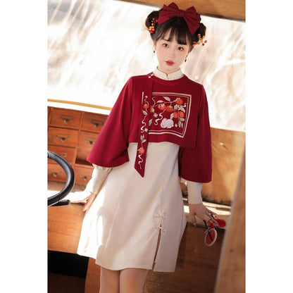 【漢如初---小柿餅シリーズ】★チャイナ風セットアップ★ 2点セット トップス+ワンピース 中華服 可愛い - ChinChic
