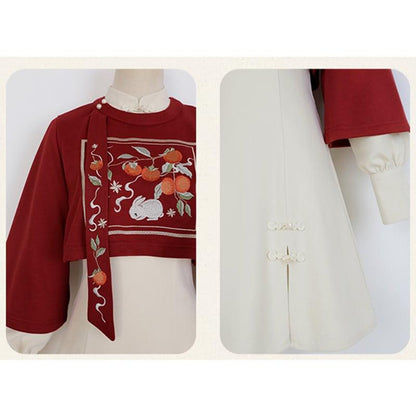 【漢如初---小柿餅シリーズ】★チャイナ風セットアップ★ 2点セット トップス+ワンピース 中華服 可愛い - ChinChic