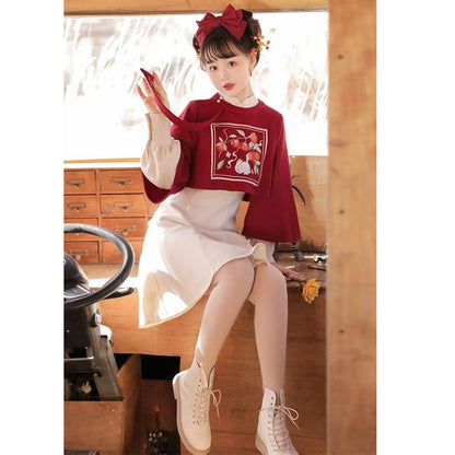 【漢如初---小柿餅シリーズ】★チャイナ風セットアップ★ 2点セット トップス+ワンピース 中華服 可愛い - ChinChic