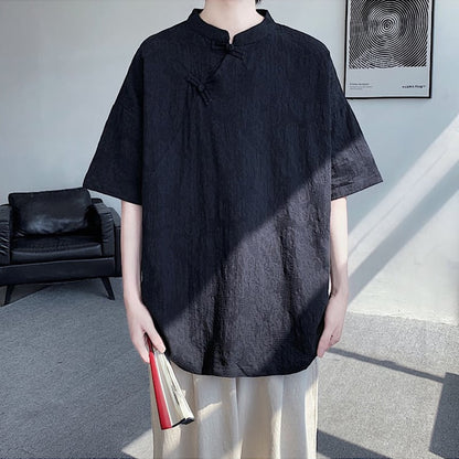 【TIANYIシリーズ】チャイナ風トップス 半袖シャツ 男女兼用 大きいサイズ 3色展開 緑 黒 白
