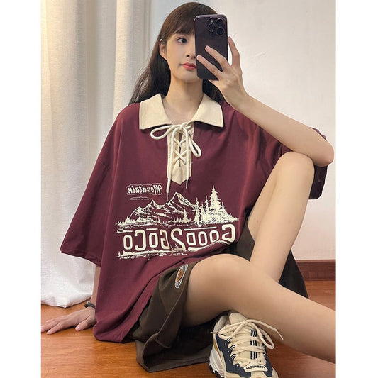 【SOLDOUTシリーズ】半袖ポロシャツ 男女兼用 2色展開 カジュアル トップス 配色 アルファベット