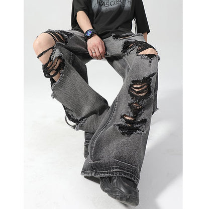 【GZXXシリーズ】デニムパンツ レディース メンズ ボトムス ダメージ加工 黒灰色 おしゃれ