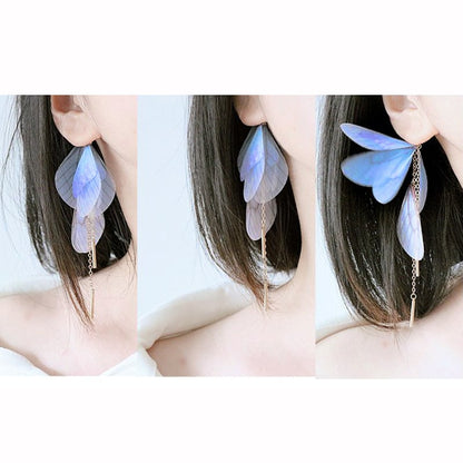 【YOUR EARSシリーズ】チャイナ風耳飾り 2色 3タイプ ピアス イヤリング イヤーフック ペア 小物 アクセサリー レディース 蝶々の翼 緑 青