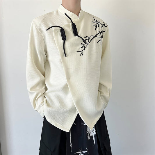 【入画シリーズ】チャイナ風シャツ 2色展開 男女兼用 メンズ トップス 竹素材 個性的 デザイン おしゃれ