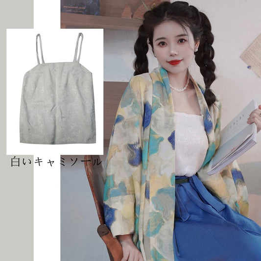 【晴山木語シリーズ】チャイナ風キャミソール 改良漢服 中華服 ホワイト 白 S M L XL 着合わせやすい