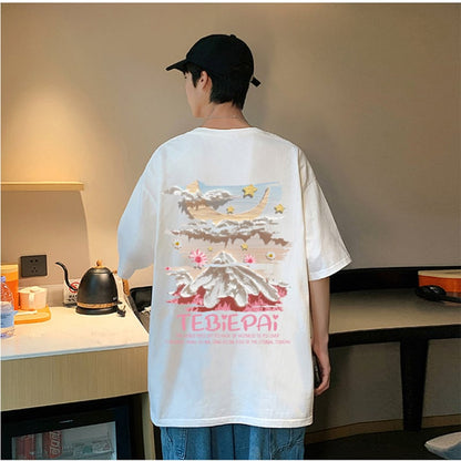 【TBPシリーズ】5色 半袖 Tシャツ トップス 男女兼用 大きいサイズ コットン 雪山 プリント