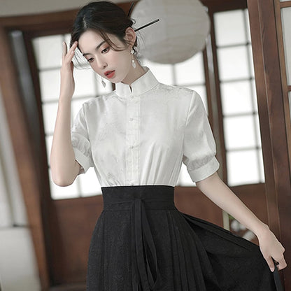 【BAIRIMENGシリーズ】チャイナ風シャツ トップス 夏服 おしゃれ ホワイト 白い 着回し 効く