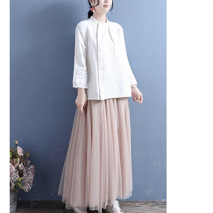 【清裊シリーズ】★チャイナ風トップス★ 2COLOR 着痩せ 中華服 シンプル 合わせやすい シャツ カジュアル - ChinChic