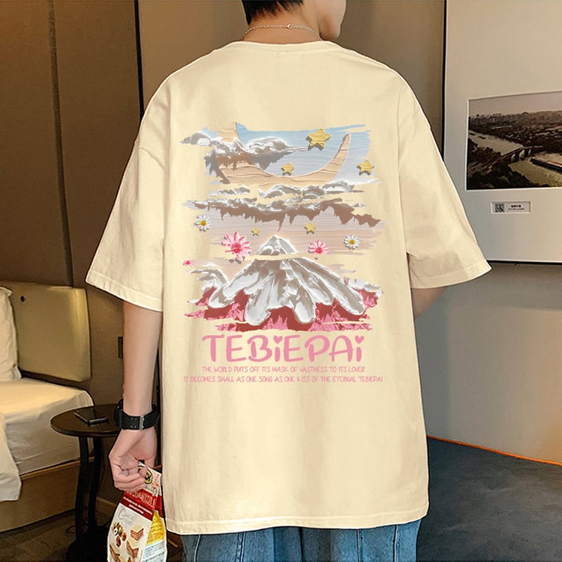 【TBPシリーズ】5色 半袖 Tシャツ トップス 男女兼用 大きいサイズ コットン 雪山 プリント