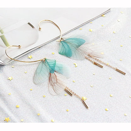 【YOUR EARSシリーズ】チャイナ風耳飾り 2色 3タイプ ピアス イヤリング イヤーフック ペア 小物 アクセサリー レディース 蝶々の翼 緑 青