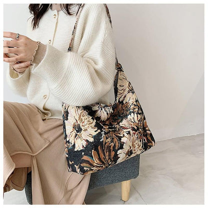【阿貓兒シリーズ】★油絵風の花柄3色トートバッグ★ブルー グリーン ブラック 商品 ChinChic