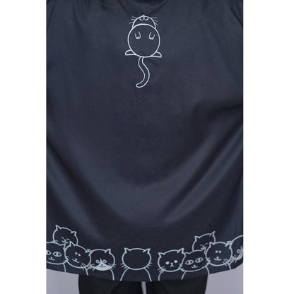 【倉寶兒屋シリーズ】チャイナ風法被 猫柄プリント 夏服 薄手 ブラック ライトグレー 2色