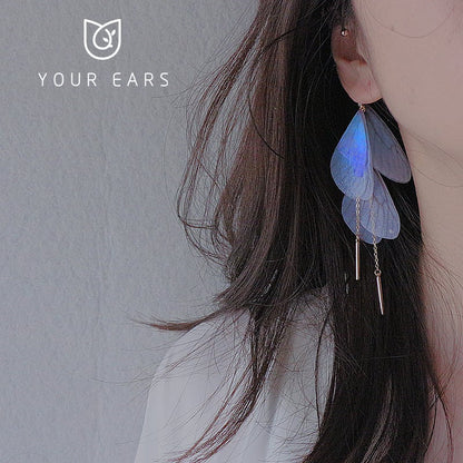 【YOUR EARSシリーズ】チャイナ風耳飾り 2色 3タイプ ピアス イヤリング イヤーフック ペア 小物 アクセサリー レディース 蝶々の翼 緑 青