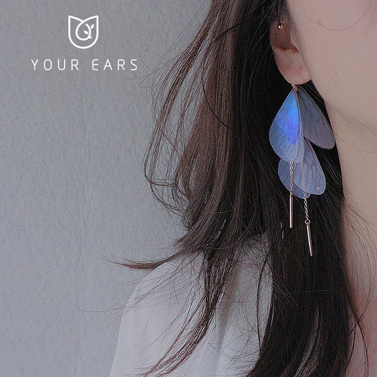 【YOUR EARSシリーズ】チャイナ風耳飾り 2色 3タイプ ピアス イヤリング イヤーフック ペア 小物 アクセサリー レディース 蝶々の翼 緑 青