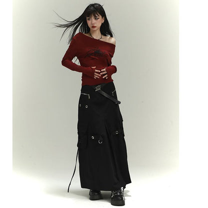 【LADYGHOSTシリーズ】オフショルダー セクシー トップス 個性的 ワインレッド 赤 着回ししやすい 公爵の服