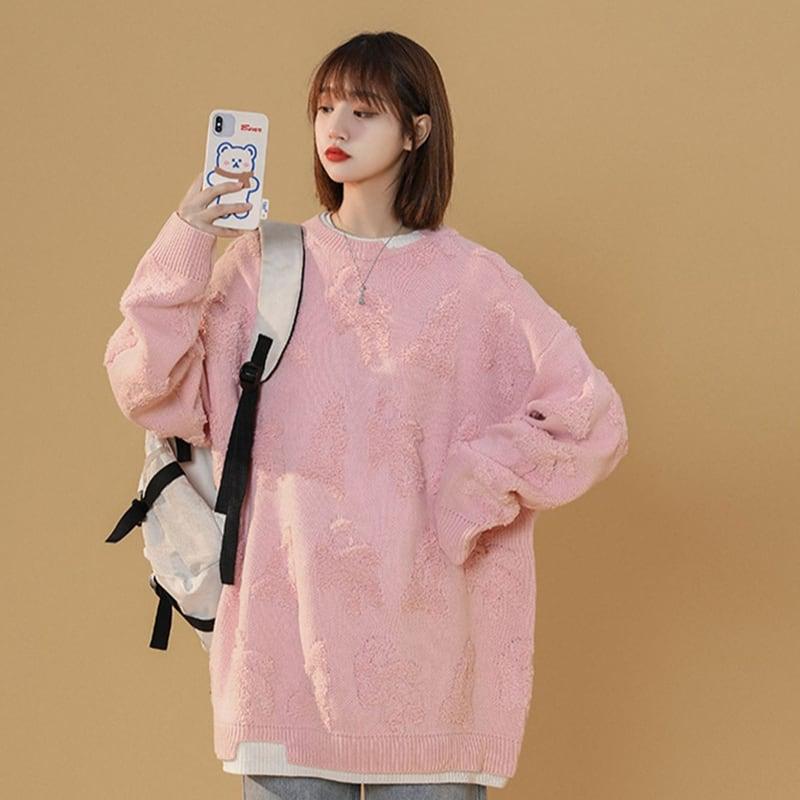 【藤伊曼シリーズ】★セーター★ 3COLOR トップス 男女兼用 メンズ ピンク ブラック ブルー 可愛い - ChinChic