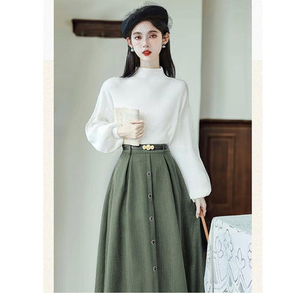 ✿新作！【琳瑯記シリーズ】★セットアップ★ 3COLOR ニットトップス+スカート レディース レトロ 上下セット - ChinChic