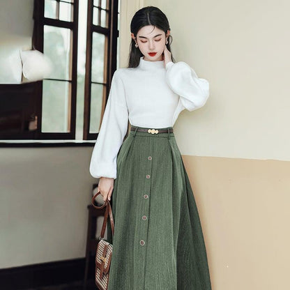 ✿新作！【琳瑯記シリーズ】★セットアップ★ 3COLOR ニットトップス+スカート レディース レトロ 上下セット - ChinChic
