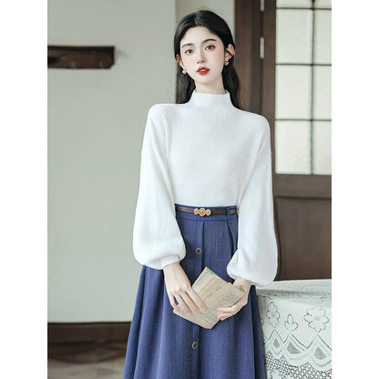✿新作！【琳瑯記シリーズ】★セットアップ★ 3COLOR ニットトップス+スカート レディース レトロ 上下セット - ChinChic
