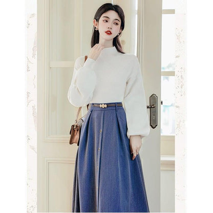 ✿新作！【琳瑯記シリーズ】★セットアップ★ 3COLOR ニットトップス+スカート レディース レトロ 上下セット - ChinChic