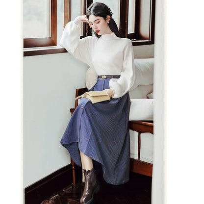 ✿新作！【琳瑯記シリーズ】★セットアップ★ 3COLOR ニットトップス+スカート レディース レトロ 上下セット - ChinChic
