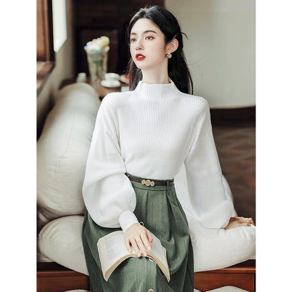 ✿新作！【琳瑯記シリーズ】★セットアップ★ 3COLOR ニットトップス+スカート レディース レトロ 上下セット - ChinChic