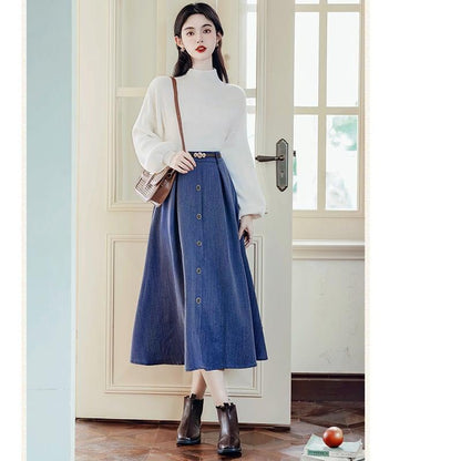 ✿新作！【琳瑯記シリーズ】★セットアップ★ 3COLOR ニットトップス+スカート レディース レトロ 上下セット - ChinChic