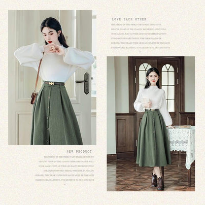 ✿新作！【琳瑯記シリーズ】★セットアップ★ 3COLOR ニットトップス+スカート レディース レトロ 上下セット - ChinChic
