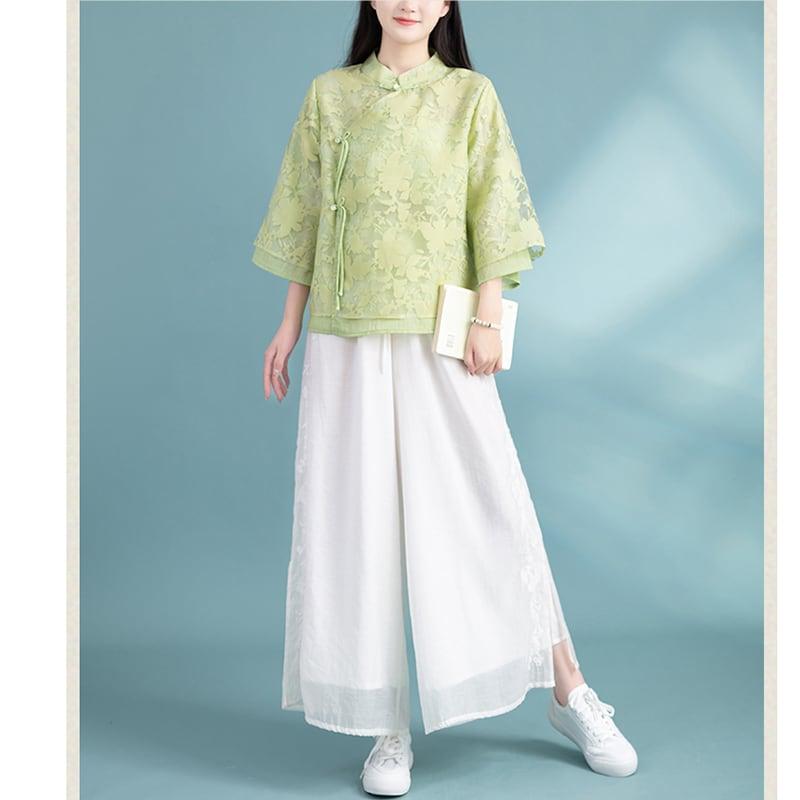 【清裊シリーズ】★チャイナ風トップス★ 3COLOR チャイナ風シャツ 中華服 夏服 涼しい 中華服 唐装 レトロ - ChinChic