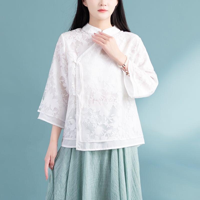 【清裊シリーズ】★チャイナ風トップス★ 3COLOR チャイナ風シャツ 中華服 夏服 涼しい 中華服 唐装 レトロ - ChinChic