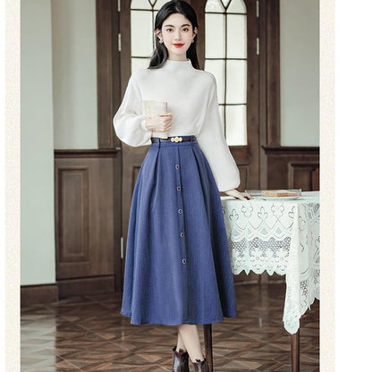 ✿新作！【琳瑯記シリーズ】★セットアップ★ 3COLOR ニットトップス+スカート レディース レトロ 上下セット - ChinChic