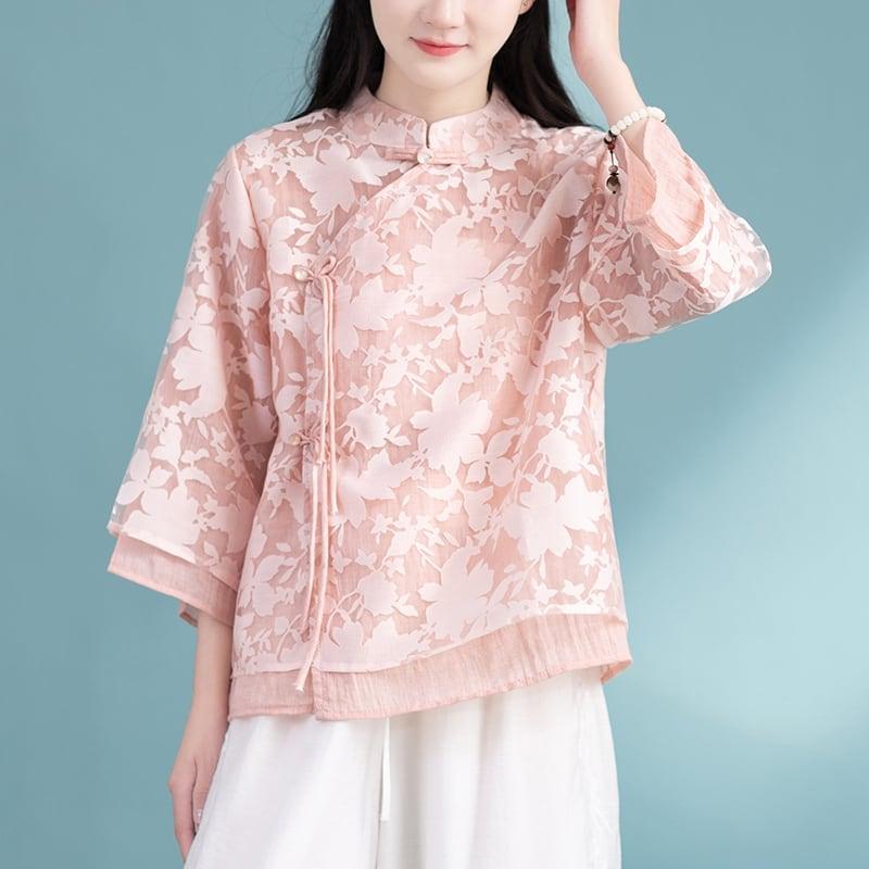 【清裊シリーズ】★チャイナ風トップス★ 3COLOR チャイナ風シャツ 中華服 夏服 涼しい 中華服 唐装 レトロ - ChinChic