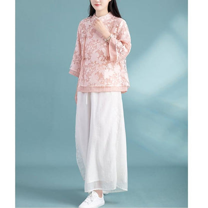 【清裊シリーズ】★チャイナ風トップス★ 3COLOR チャイナ風シャツ 中華服 夏服 涼しい 中華服 唐装 レトロ - ChinChic