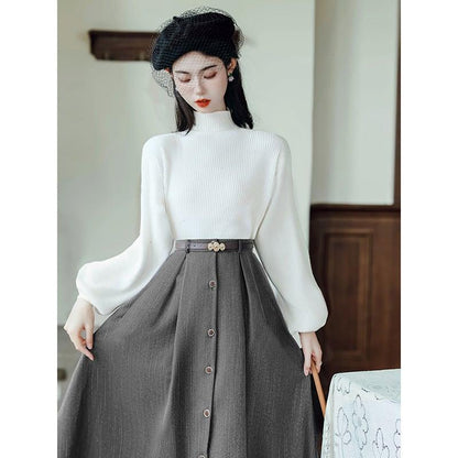 ✿新作！【琳瑯記シリーズ】★セットアップ★ 3COLOR ニットトップス+スカート レディース レトロ 上下セット - ChinChic