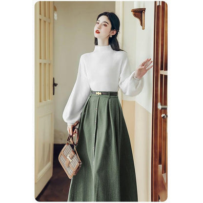 ✿新作！【琳瑯記シリーズ】★セットアップ★ 3COLOR ニットトップス+スカート レディース レトロ 上下セット - ChinChic