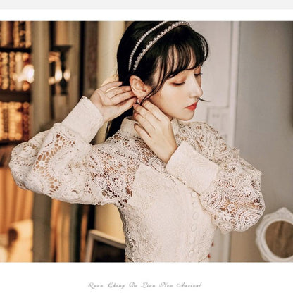 【華莎之城シリーズ】★チャイナ風ワンピース★ 3COLOR 黒ORベージュOR紫 レースワンピース デート 結婚式 通勤 気質アップ - ChinChic