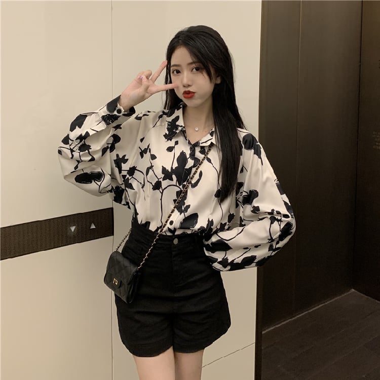 【BUDINGシリーズ】長袖シャツ レディース プリント 薄手 個性的 可愛い S M L XL レトロ トップス