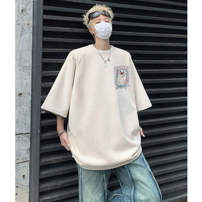 【KADISHOUシリーズ】カートゥーン 幽霊 スエード Tシャツ 男女兼用 大きいサイズ 4色 トップス