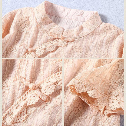 【清裊シリーズ】★チャイナ風シャツ★ 4カラー レース 中華服 スタンドネック 合わせやすい 夏 シンプル - ChinChic