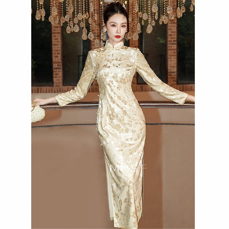 【MISS.Fシリーズ】チャイナドレス ワンピース レディース 長袖 レトロ パーティー 結婚式用