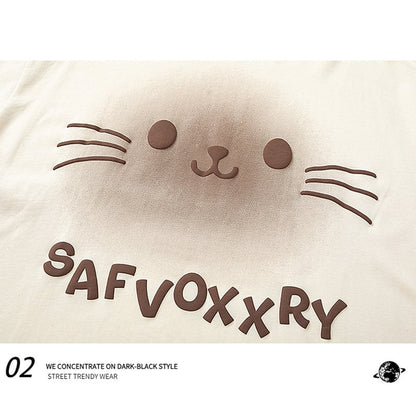 【逃離地球シリーズ】猫耳デザイン 半袖 Tシャツ 2色展開 レディース トップス 可愛い ねこ柄