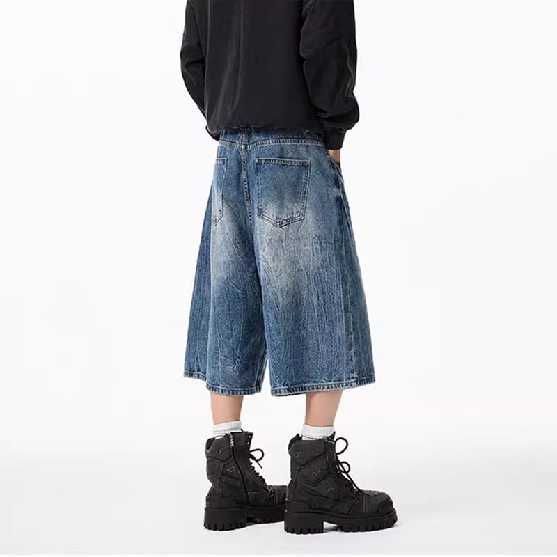 【VUUGシリーズ】カジュアルパンツ 七分丈 デニムパンツ ボトムス 男女兼用 メンズ おしゃれ ブルー 青色