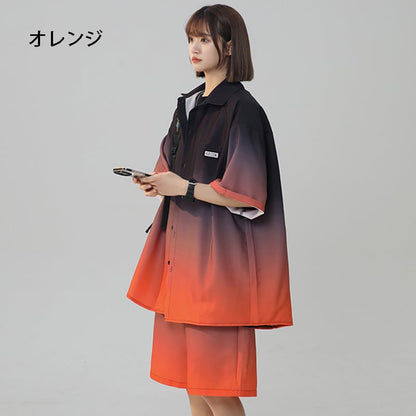 【藤伊曼シリーズ】4色 セットアップ 半袖シャツ + 短パン 男女兼用 大きいサイズ グラデーション