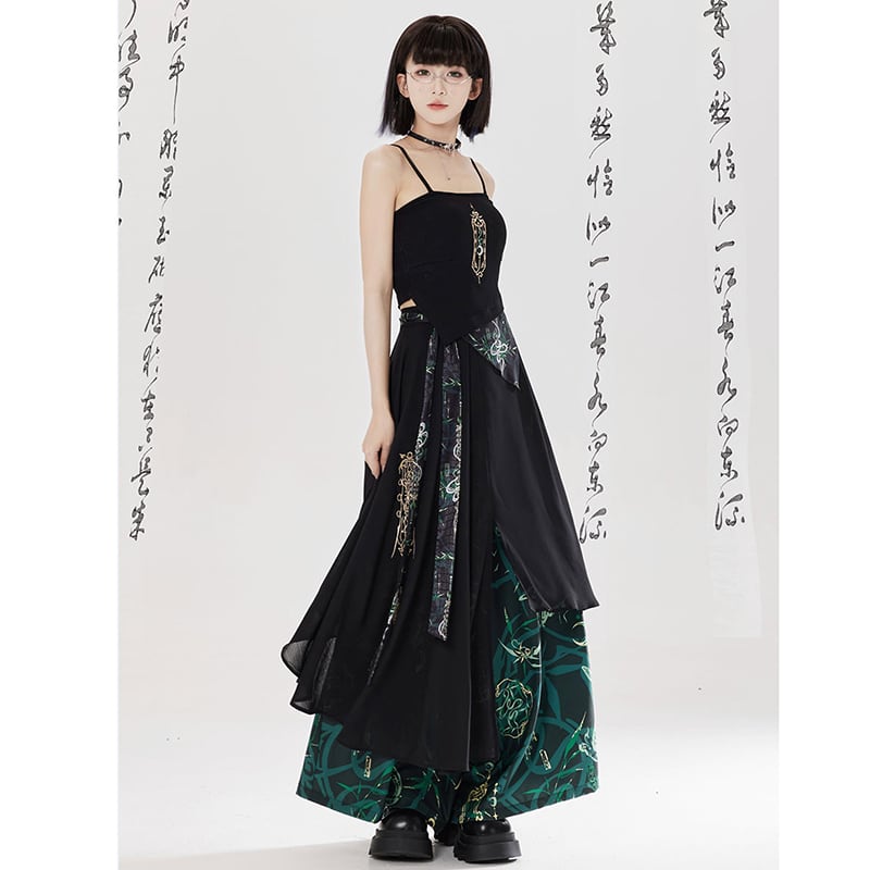 【卿棠---幽篁玉京シリーズ】チャイナ風キャミソール 刺繍入り レディース セクシー ブラック トップス