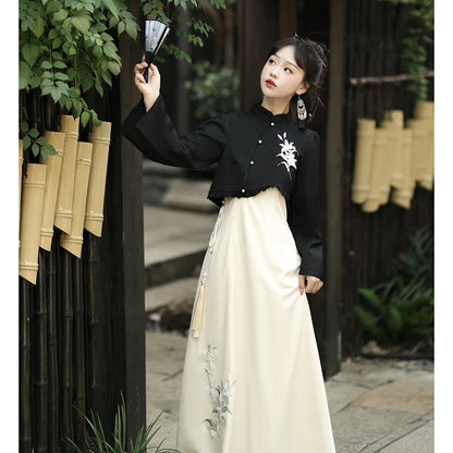 【漢如初---風鈴百合シリーズ】チャイナ風セットアップ 2点セット トップス つりワンピース 中華服 漢服 ワンピース