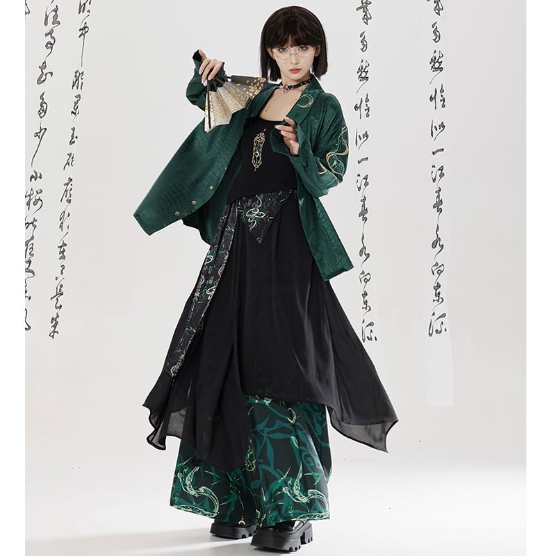 【卿棠---幽篁玉京シリーズ】チャイナ風キャミソール 刺繍入り レディース セクシー ブラック トップス